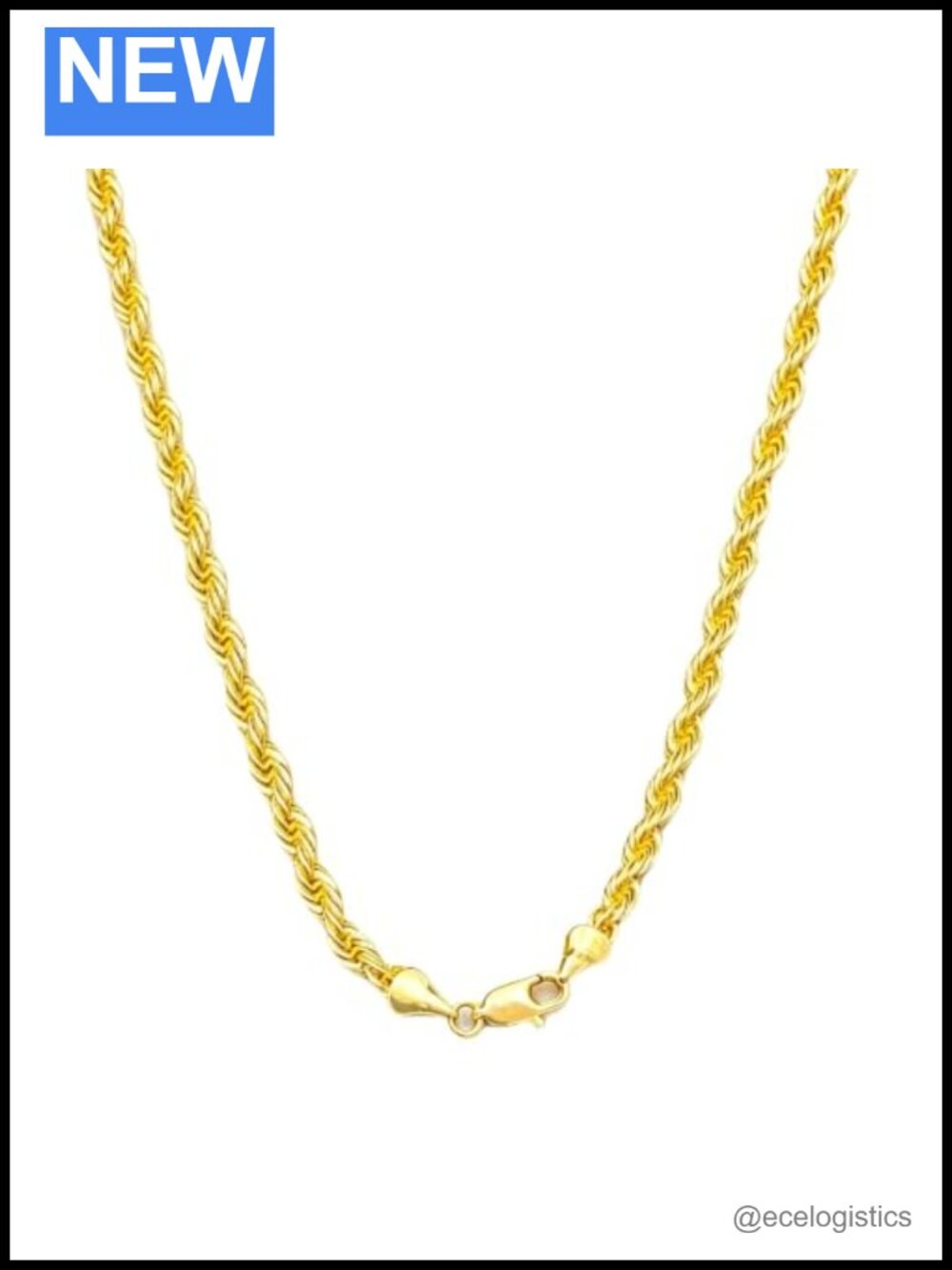 14K Solid Yellow Gold Rope Chain Necklace Diamond-Cut Lobster Claw